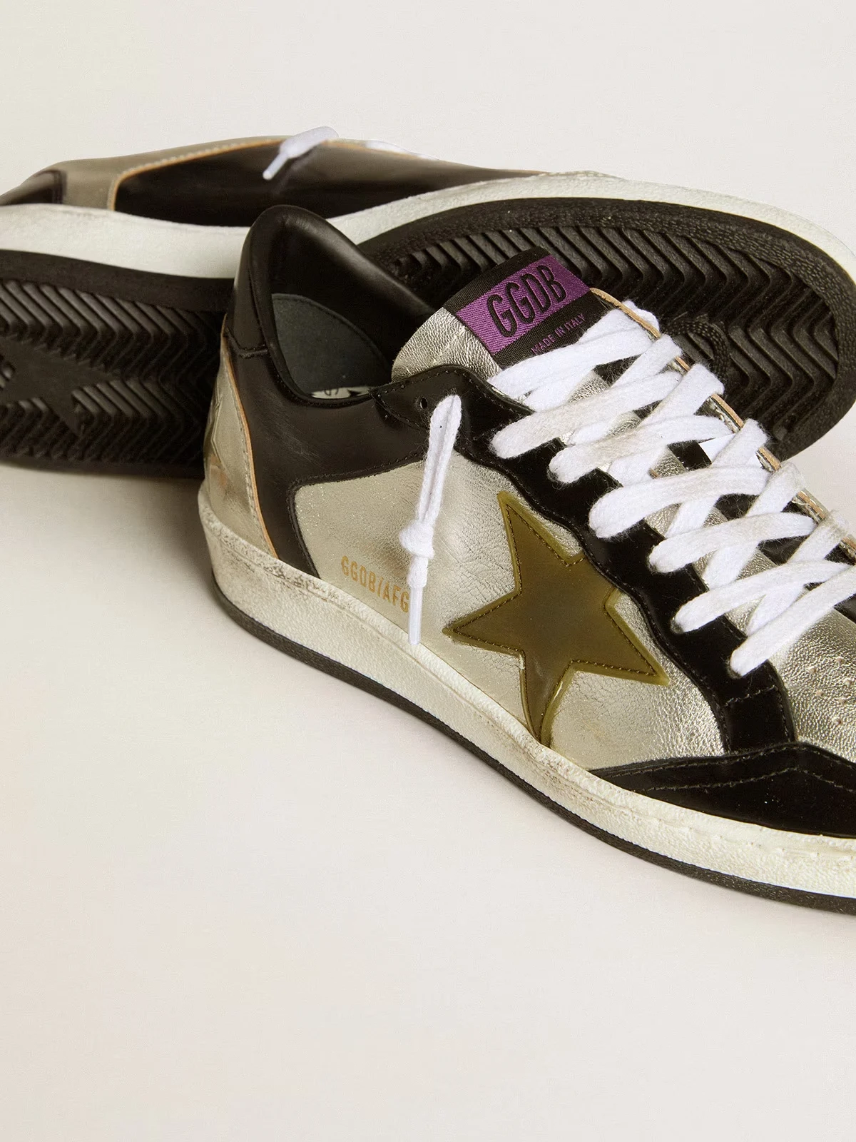 Womens Ball Star LAB in silver leather with brown leather star and black heel tab
